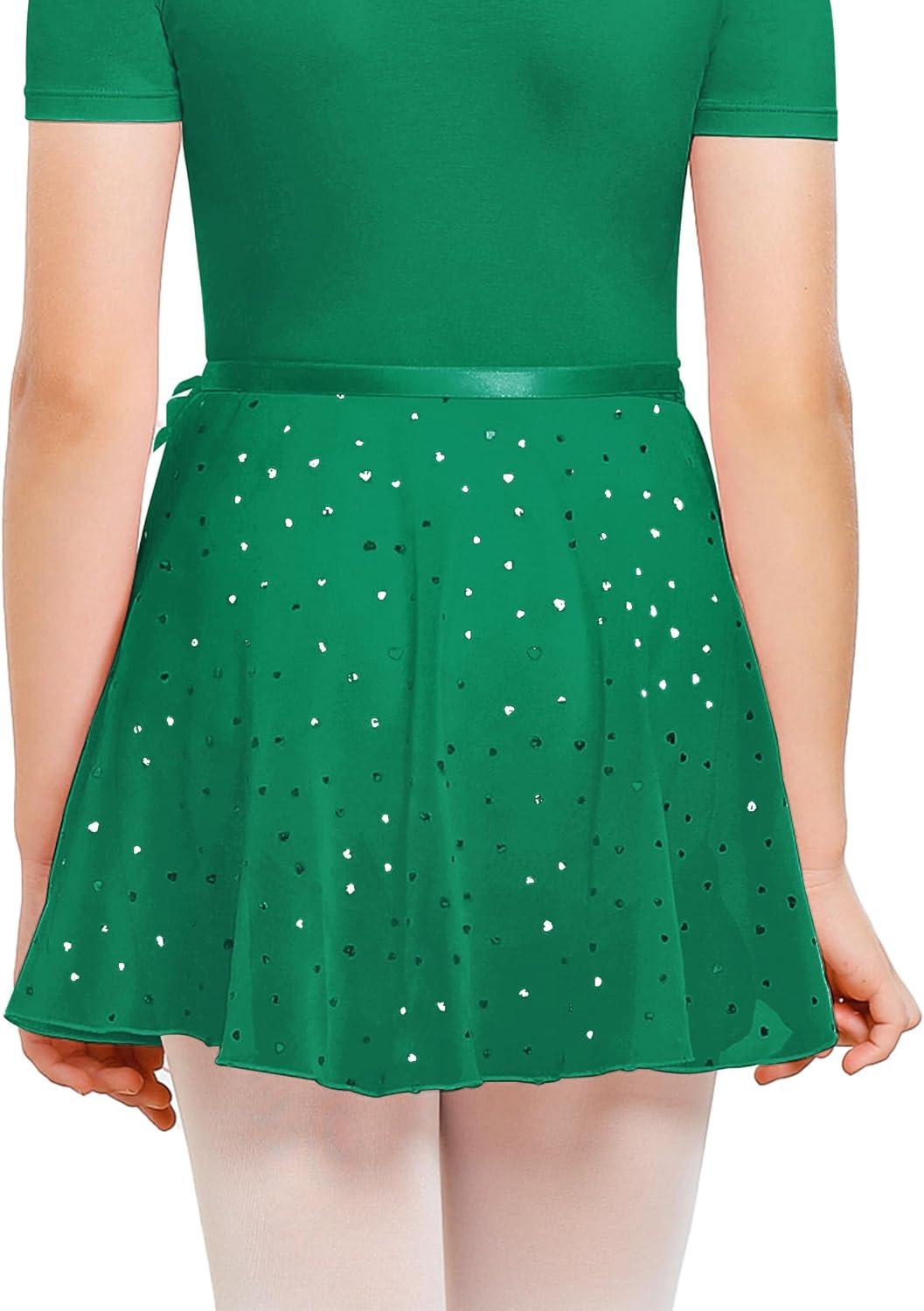 imageStelle Ballet Skirts for Girls Toddler Dance Skirt Chiffon Kids Ballet Wrap Skirts04green Shiny Skirtad Tie