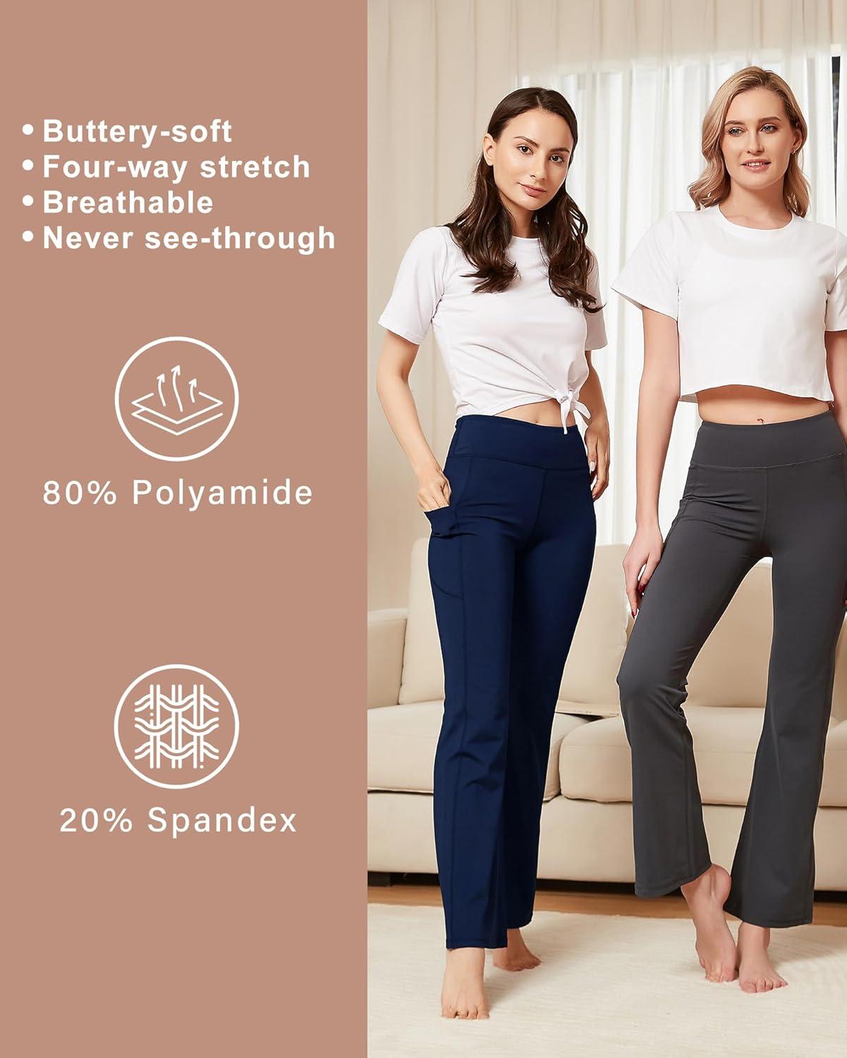 imageStelle Bootcut Yoga Pants with Pockets for Women 30quot Wide Leg Pants High Waist Tummy Control Workout Yoga PantsBrushed Buttery Softblack