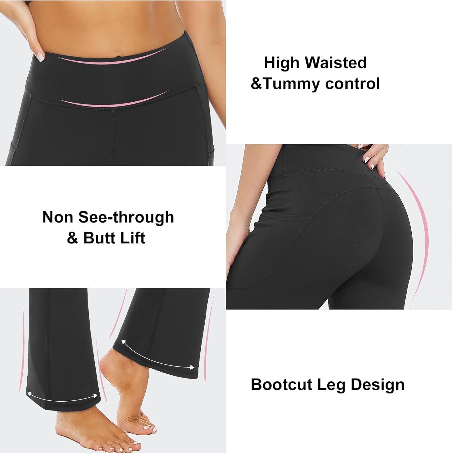 imageStelle Bootcut Yoga Pants with Pockets for Women 30quot Wide Leg Pants High Waist Tummy Control Workout Yoga PantsBrushed Buttery Softblack