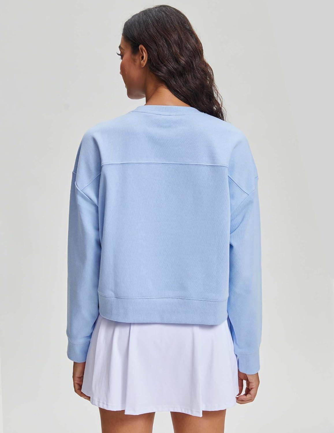 imageStelle Cropped Sweatshirts for Women Cotton Long Sleeve Crop Tops Crewneck Pullover Oversized SweaterBaby Blue