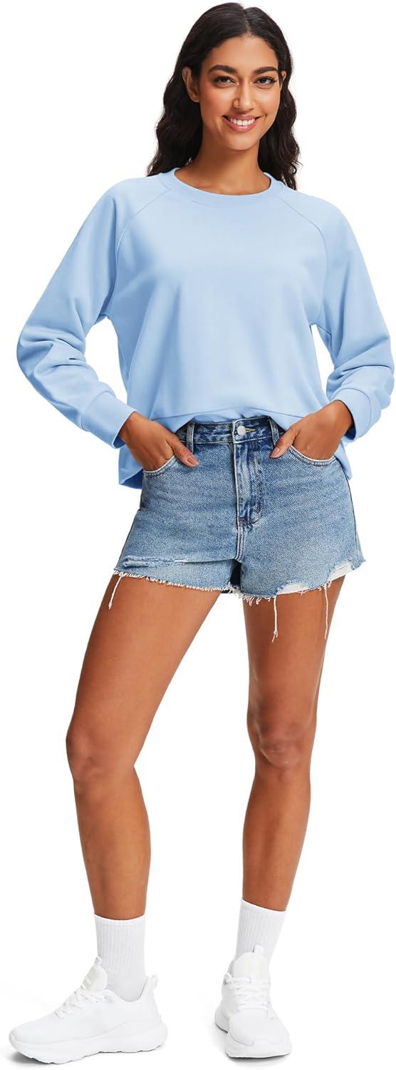 imageStelle Cropped Sweatshirts for Women Cotton Raglan Sleeve Crop Tops Crewneck Pullover Sweat ShirtsBaby Blue