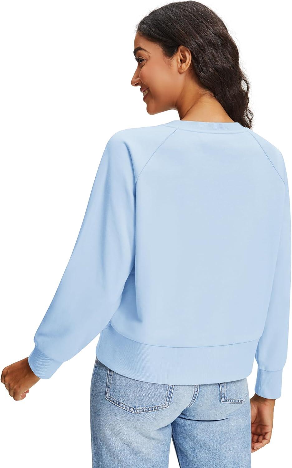 imageStelle Cropped Sweatshirts for Women Cotton Raglan Sleeve Crop Tops Crewneck Pullover Sweat ShirtsBaby Blue