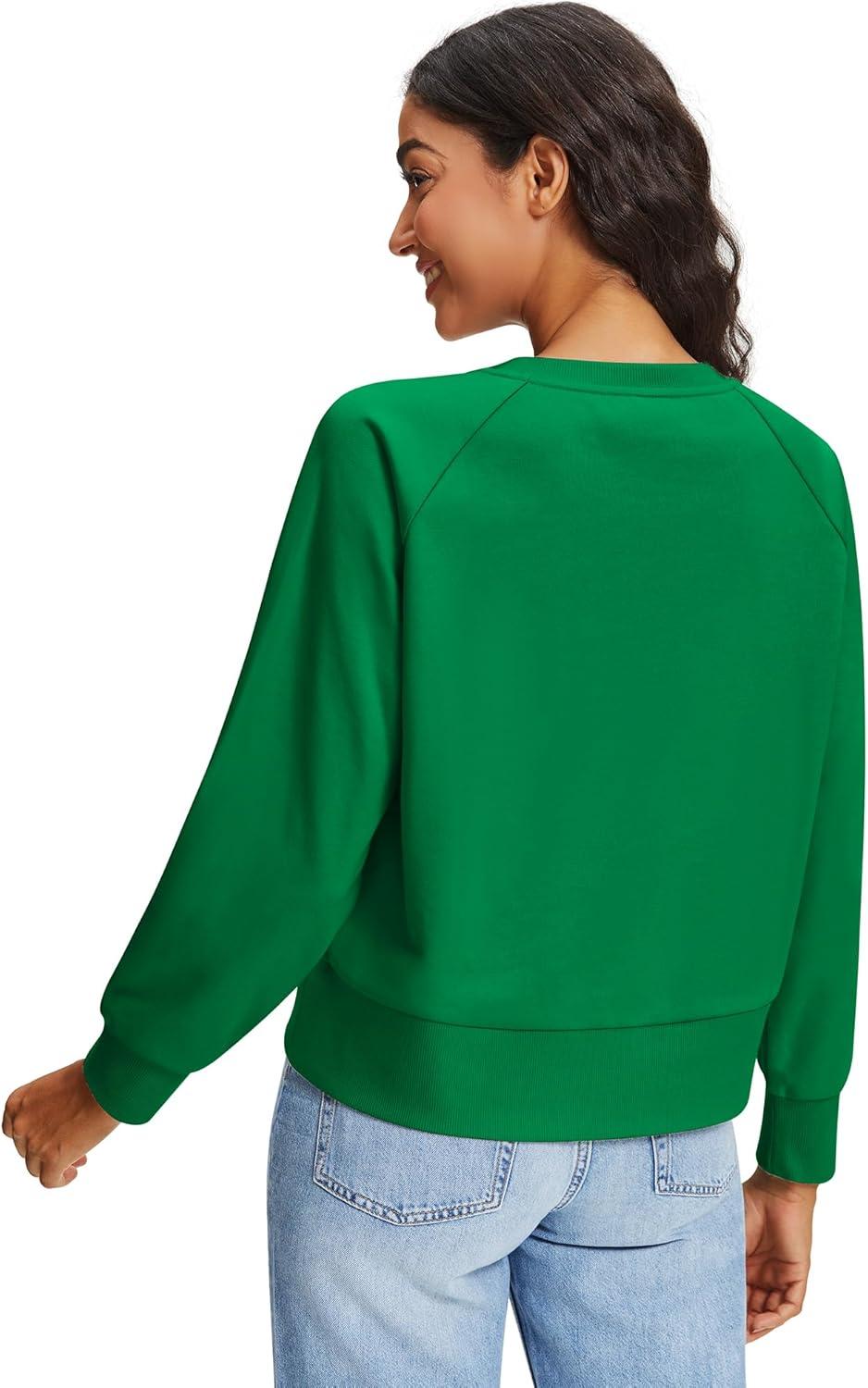 imageStelle Cropped Sweatshirts for Women Cotton Raglan Sleeve Crop Tops Crewneck Pullover Sweat ShirtsKelly Green