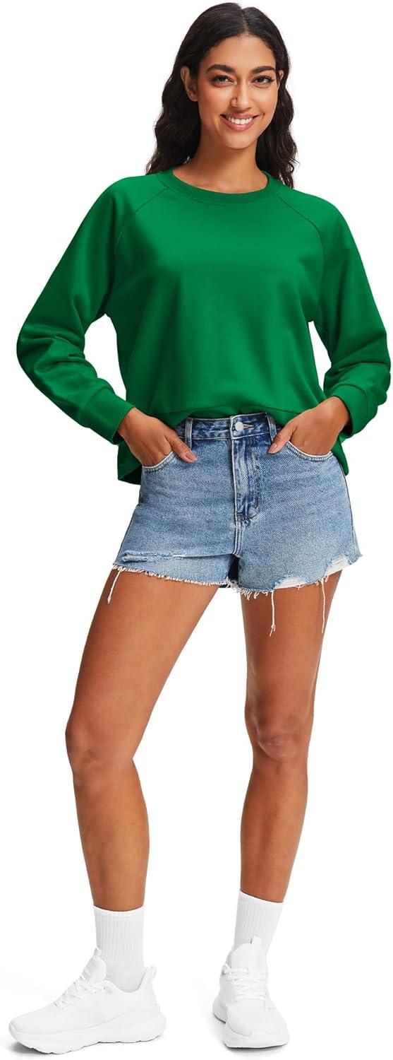 imageStelle Cropped Sweatshirts for Women Cotton Raglan Sleeve Crop Tops Crewneck Pullover Sweat ShirtsKelly Green