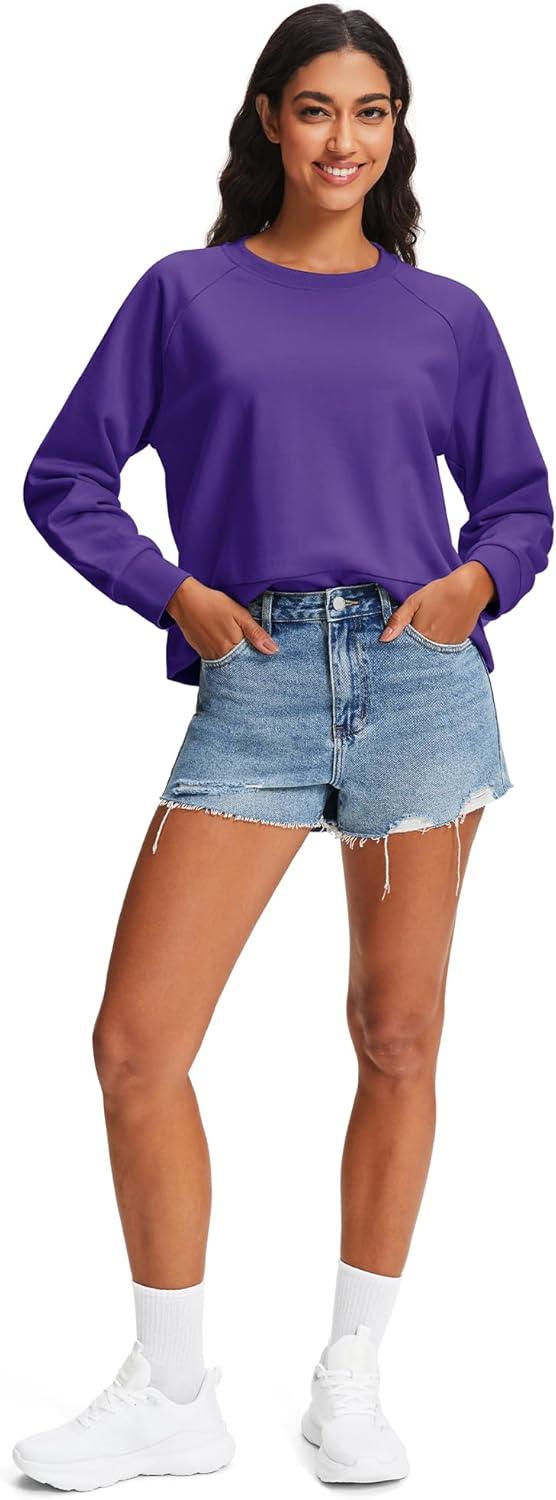 imageStelle Cropped Sweatshirts for Women Cotton Raglan Sleeve Crop Tops Crewneck Pullover Sweat ShirtsPurple