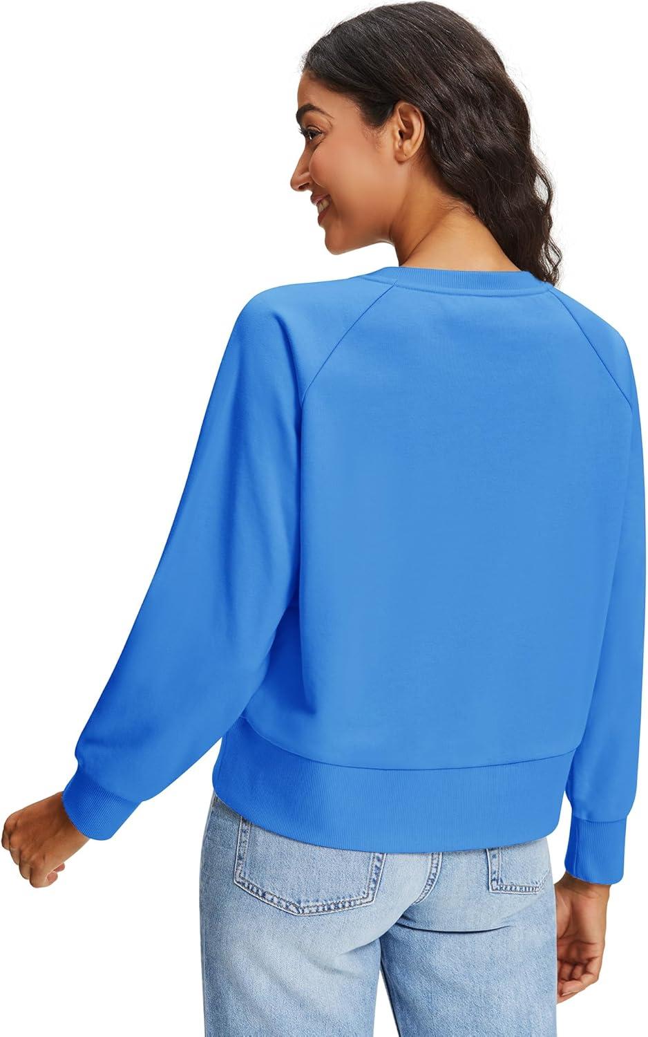 imageStelle Cropped Sweatshirts for Women Cotton Raglan Sleeve Crop Tops Crewneck Pullover Sweat ShirtsVibrant Blue