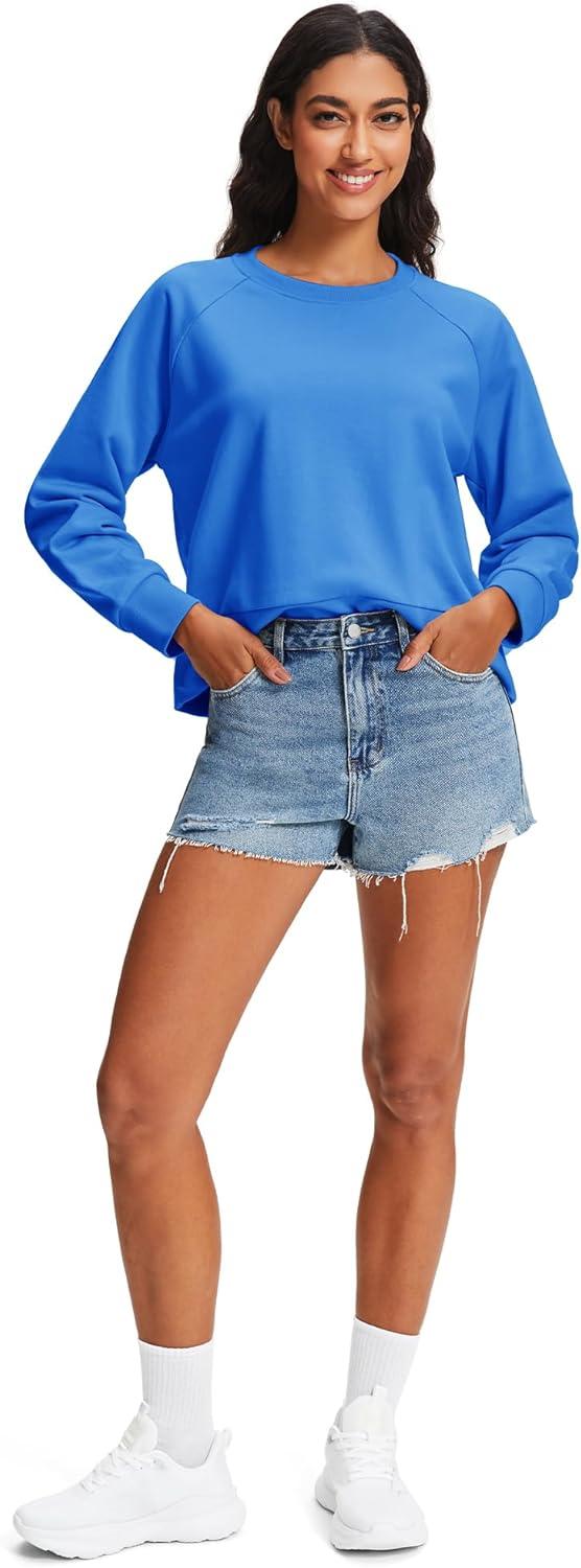 imageStelle Cropped Sweatshirts for Women Cotton Raglan Sleeve Crop Tops Crewneck Pullover Sweat ShirtsVibrant Blue