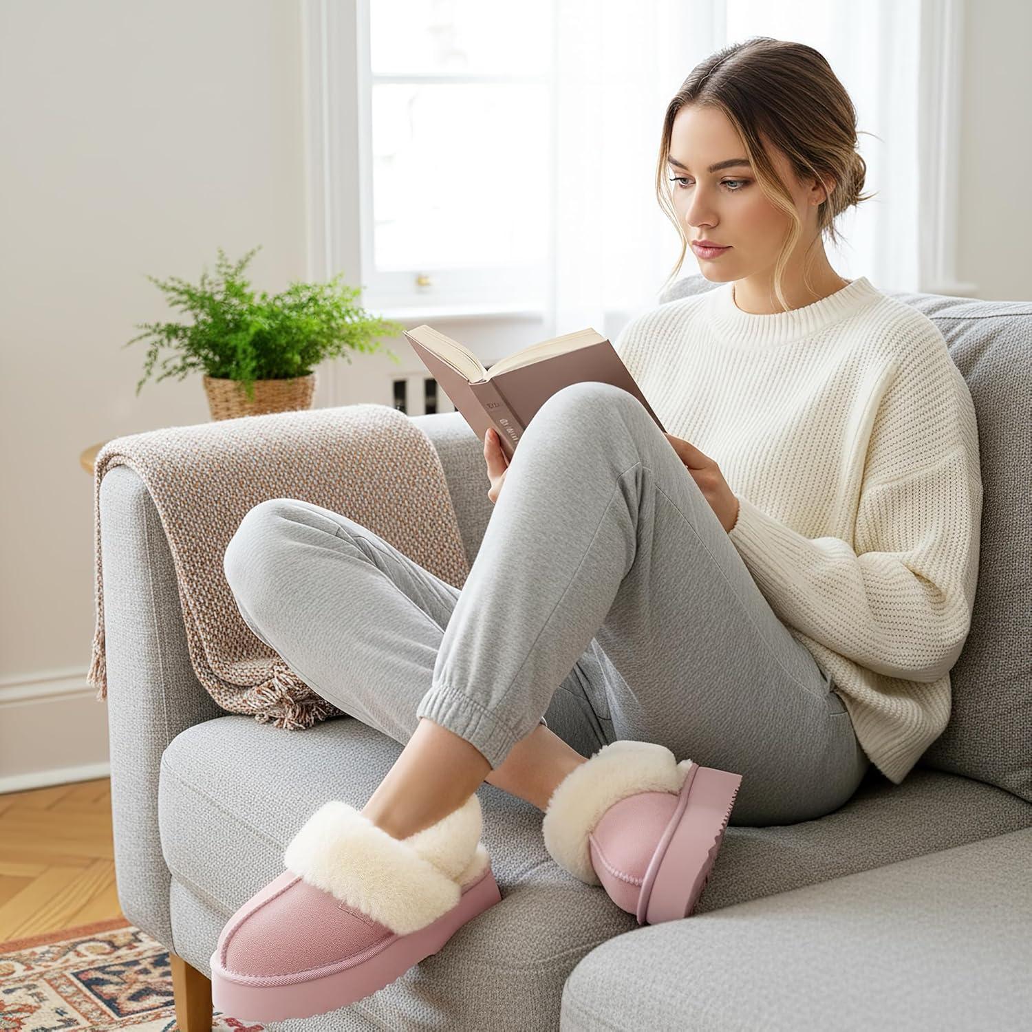 imageStelle Genuine Suede Platform Slippers for Women Removable Backstrap Memory Foam Indoor Outdoor WaterResistantPink