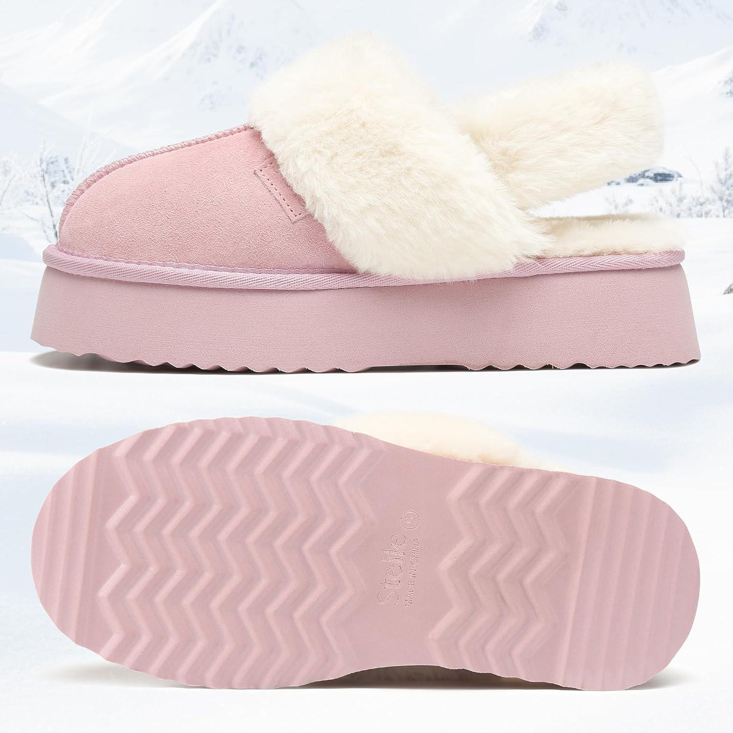 imageStelle Genuine Suede Platform Slippers for Women Removable Backstrap Memory Foam Indoor Outdoor WaterResistantPink