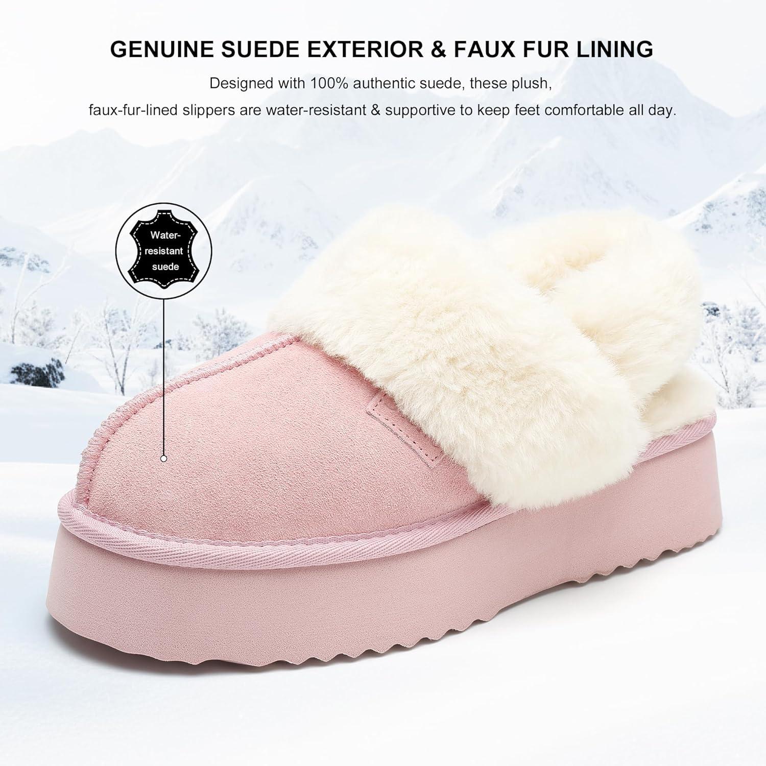 imageStelle Genuine Suede Platform Slippers for Women Removable Backstrap Memory Foam Indoor Outdoor WaterResistantPink
