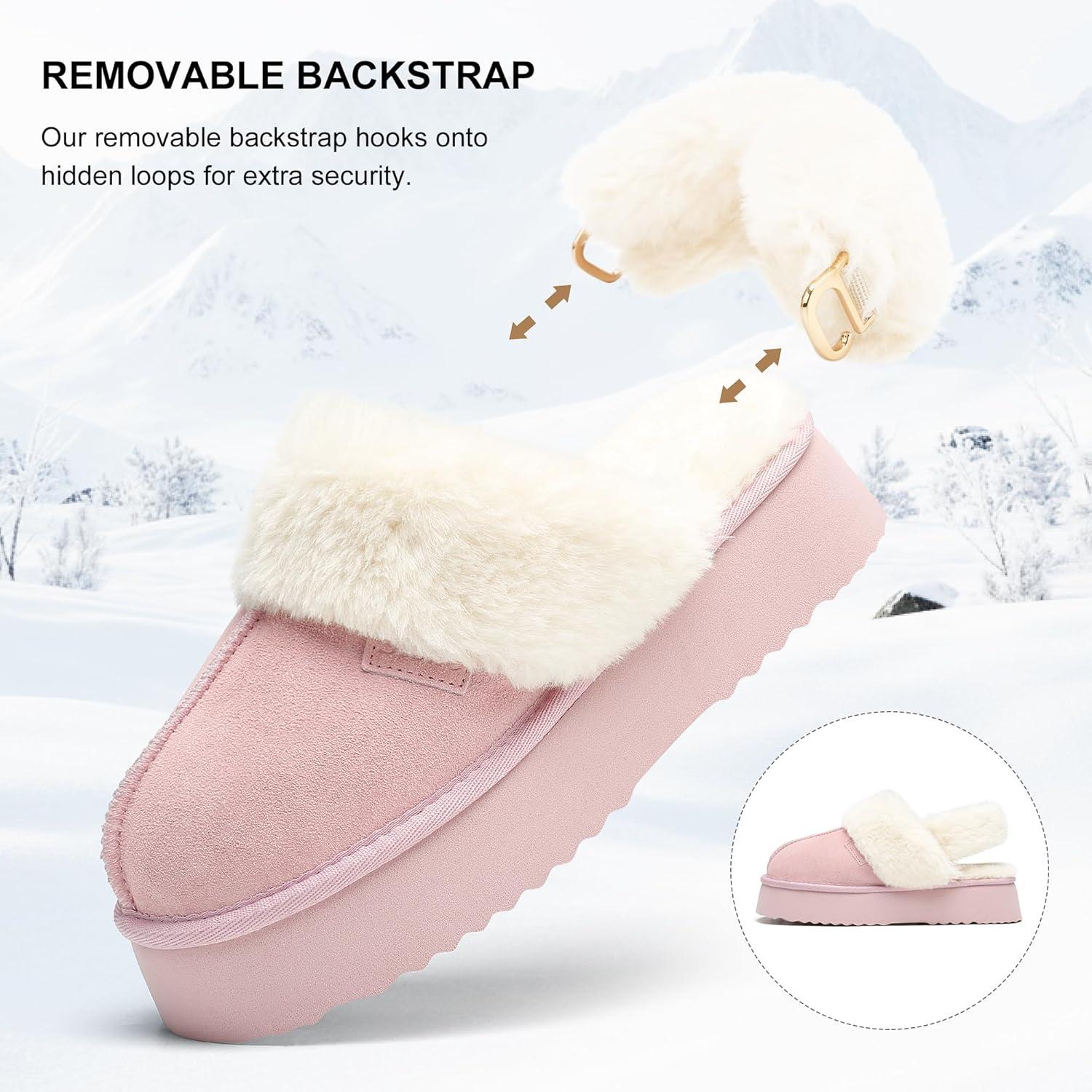 imageStelle Genuine Suede Platform Slippers for Women Removable Backstrap Memory Foam Indoor Outdoor WaterResistantPink