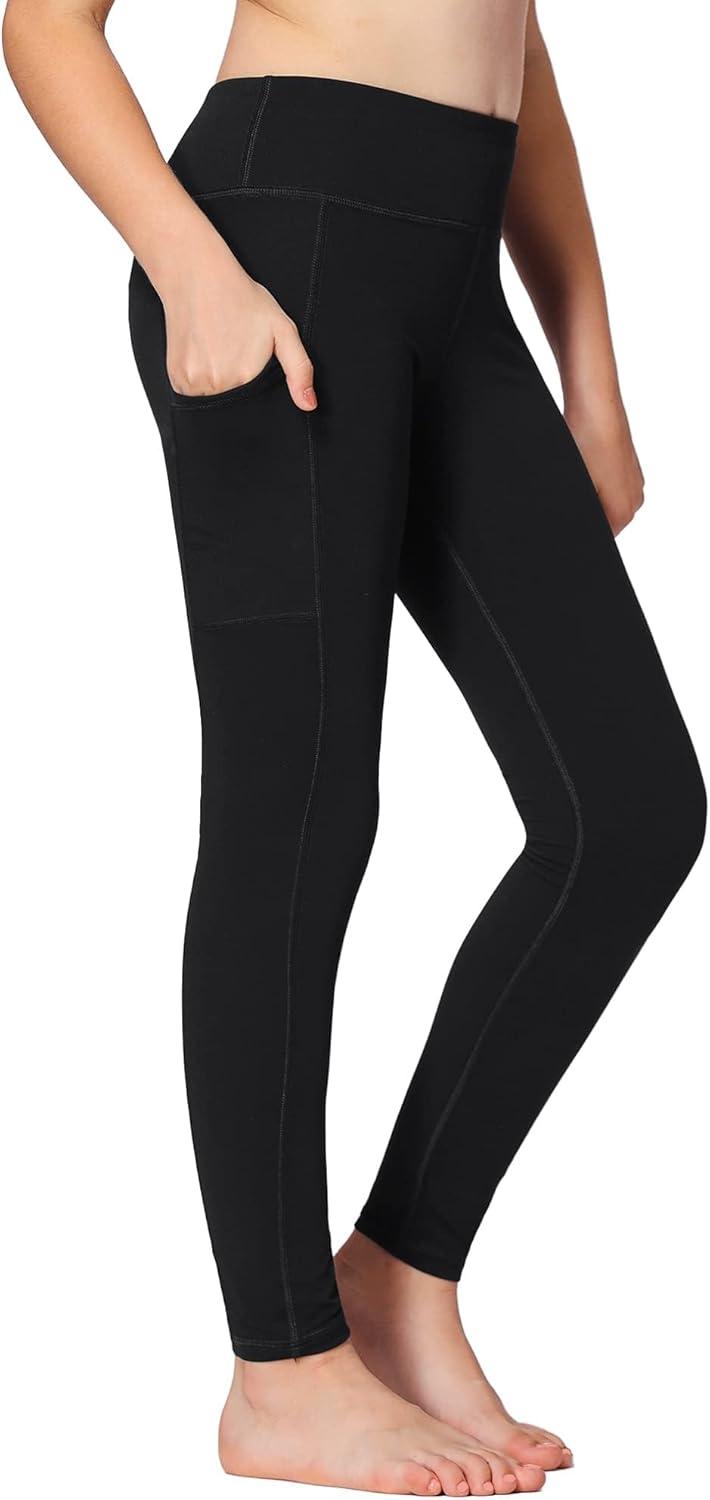 imageStelle Girls Athletic Leggings Kids Dance Running Yoga Pants Workout Active Dance Tights with Pockets4packblack 2 Side Pocket