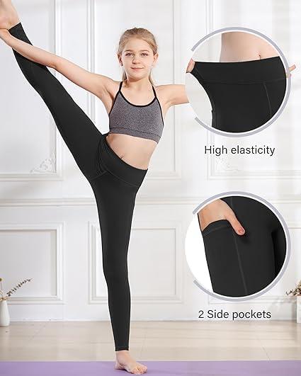 imageStelle Girls Athletic Leggings Kids Dance Running Yoga Pants Workout Active Dance Tights with PocketsBlackblackcharcoalcharcoal