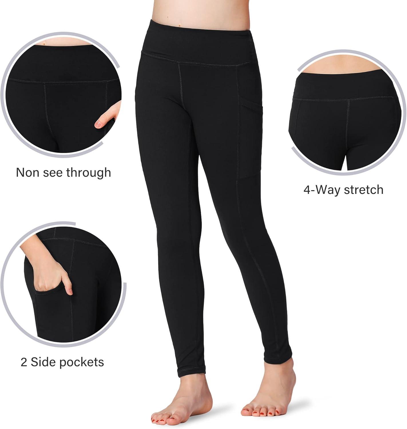 imageStelle Girls Athletic Leggings Kids Dance Running Yoga Pants Workout Active Dance Tights with PocketsBlackoceanic 2 Side Pocket