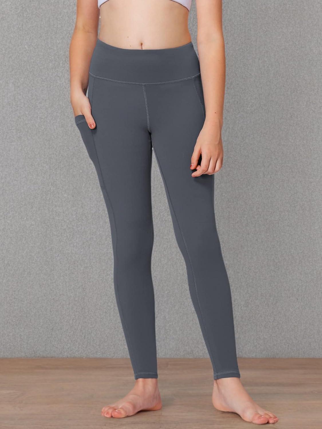 imageStelle Girls Athletic Leggings Kids Dance Running Yoga Pants Workout Active Dance Tights with PocketsCharcoal 2 Side Pocket