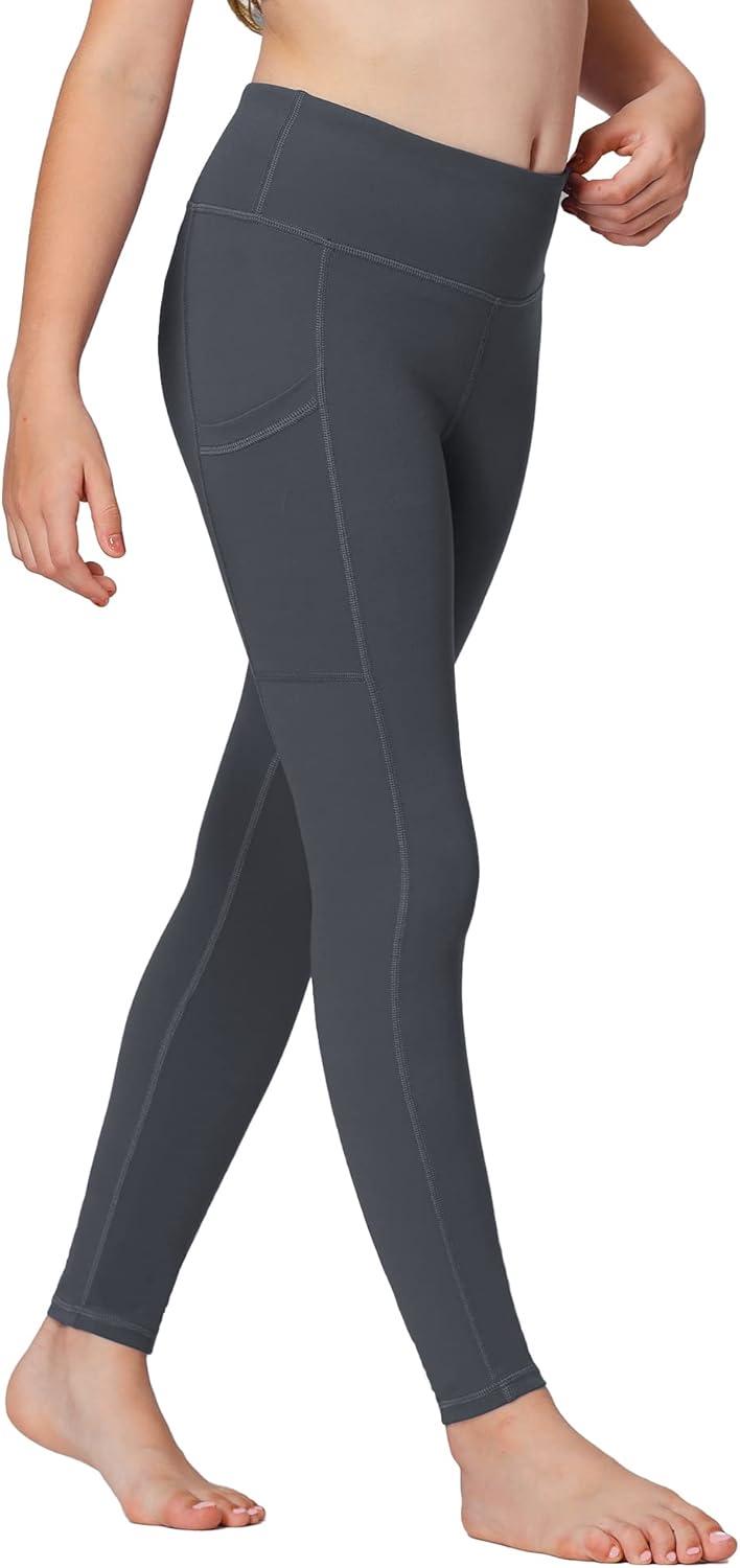imageStelle Girls Athletic Leggings Kids Dance Running Yoga Pants Workout Active Dance Tights with PocketsCharcoal 2 Side Pocket