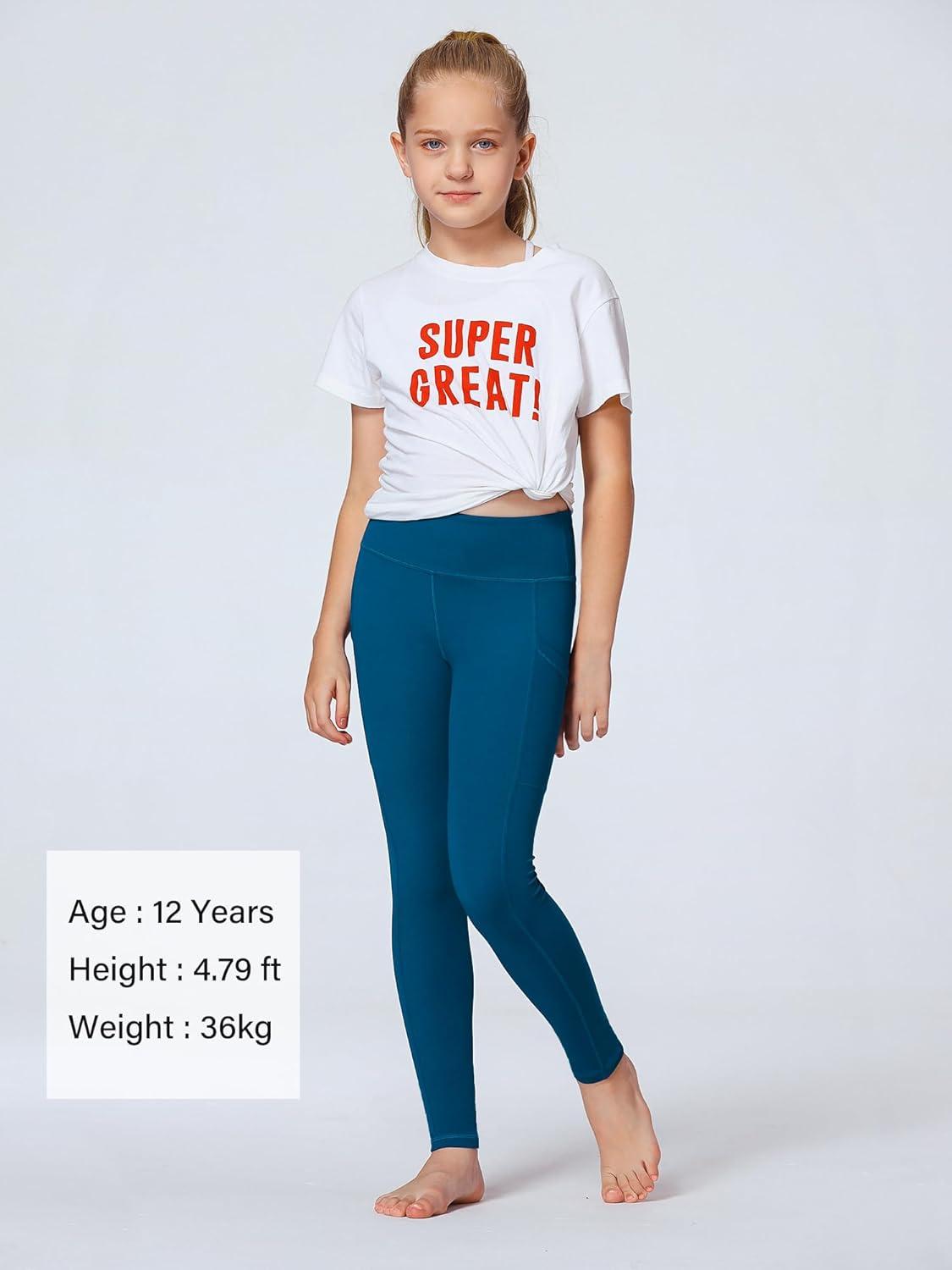 imageStelle Girls Athletic Leggings Kids Dance Running Yoga Pants Workout Active Dance Tights with PocketsOceanic 2 Side Pocket