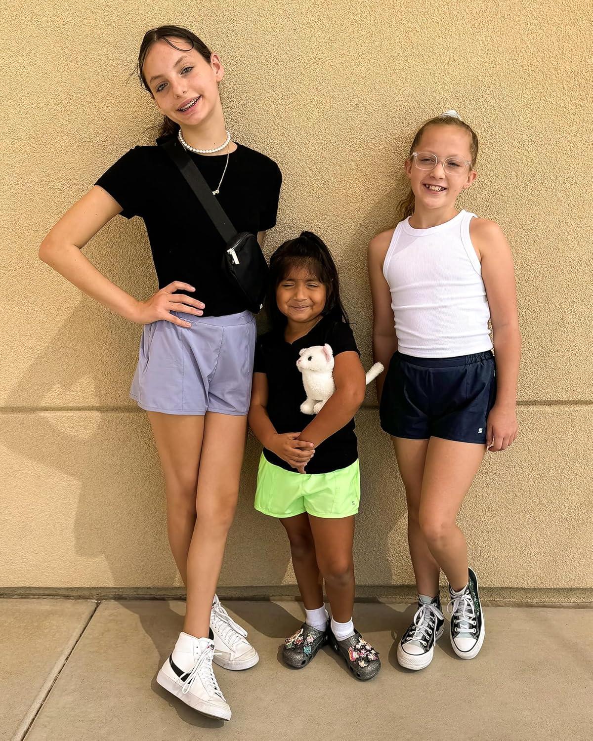 imageStelle Girls Athletic Shorts with Liner Zipper Pockets Elastic Waist Running Shorts Sports Active Shorts for Teen KidsNavy