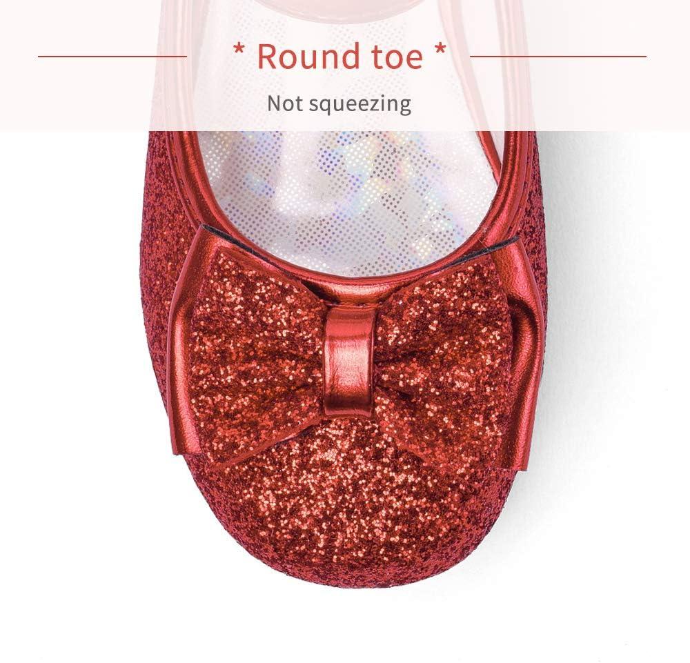 imageStelle Girls Dress Shoes Glitter Princess Shoe Flower Mary Jane Low Heels Party Wedding Prom Footwear for Toddler KidsT08ruby Red Glitter