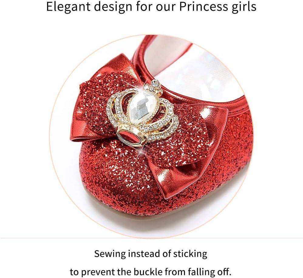 imageStelle Girls Dress Shoes Glitter Princess Shoe Flower Mary Jane Low Heels Party Wedding Prom Footwear for Toddler KidsT13ruby Red Glitter
