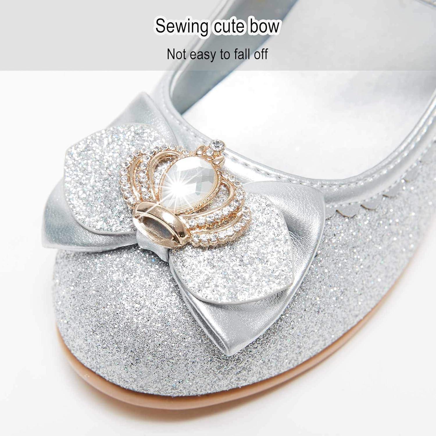 imageStelle Girls Dress Shoes Glitter Princess Shoe Flower Mary Jane Low Heels Party Wedding Prom Footwear for Toddler KidsT16silver Glitter