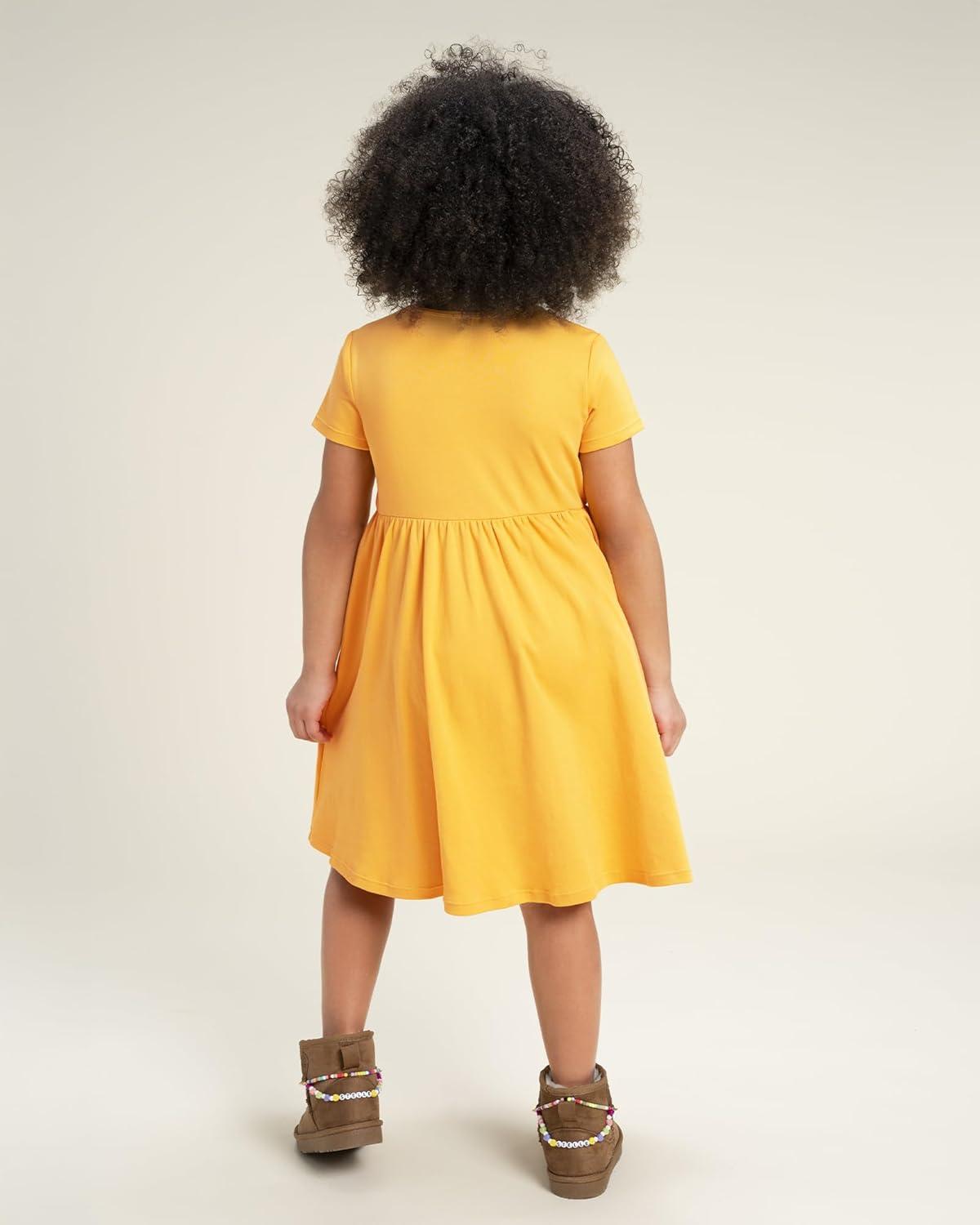 imageStelle Girls Dresses Cotton Short Sleeve Dress Cute Midi Casual Sundress with 2 PocketsSun Ray