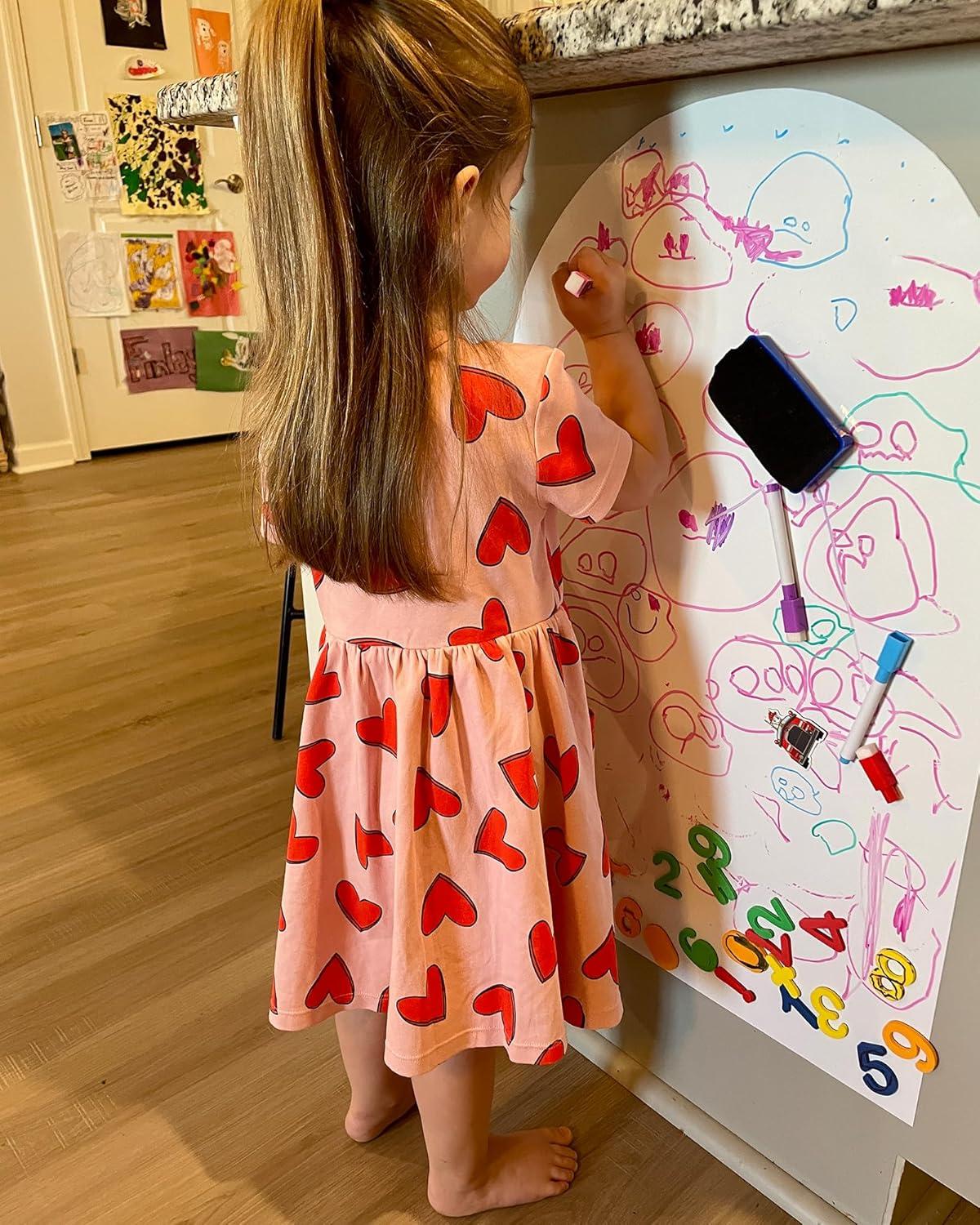 imageStelle Girls Dresses Cotton Short Sleeve Dress Cute Midi Casual Sundress with 2 PocketsSweet Hearts