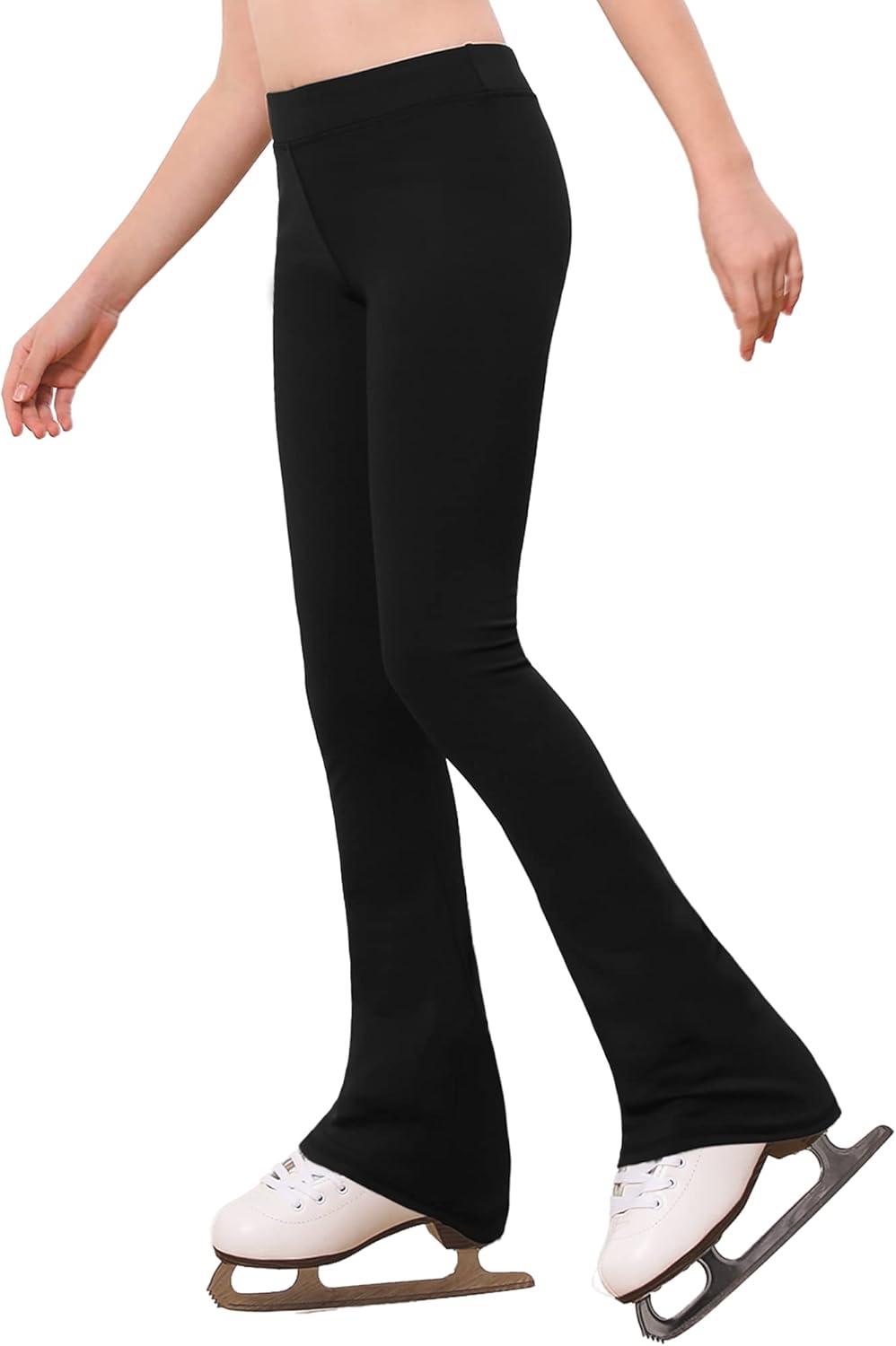 imageStelle Girls Figure Skating Pants Ice Skating Leggings Polar Fleece Warm Practice Training WearBlack