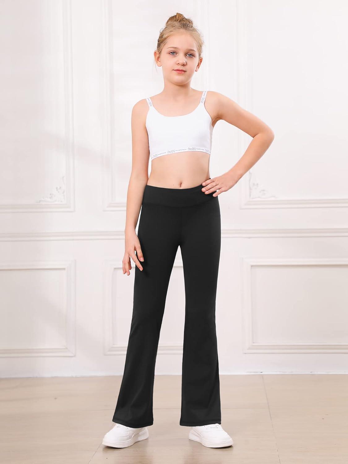 imageStelle Girls Flare Leggings High Waisted Yoga Pants Bootcut Dance Casual Pants Activewear Kids Bell BottomsBlackgrey Bluepink