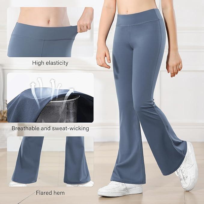 imageStelle Girls Flare Leggings High Waisted Yoga Pants Bootcut Dance Casual Pants Activewear Kids Bell BottomsBlackgrey Bluepink