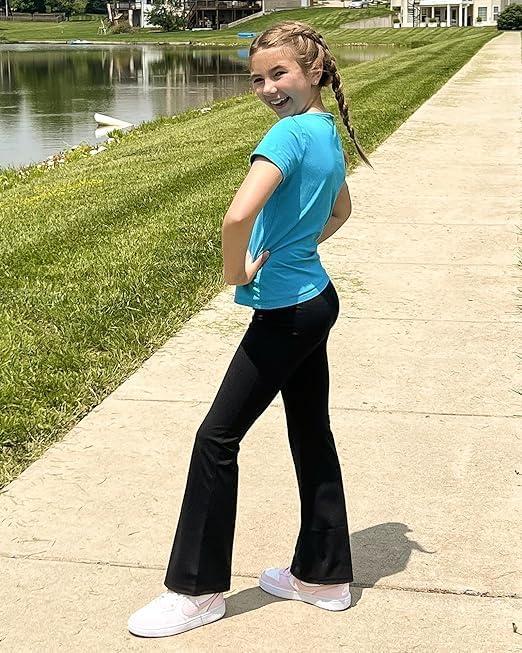 imageStelle Girls Flare Leggings High Waisted Yoga Pants Bootcut Dance Casual Pants Activewear Kids Bell BottomsBlackpink
