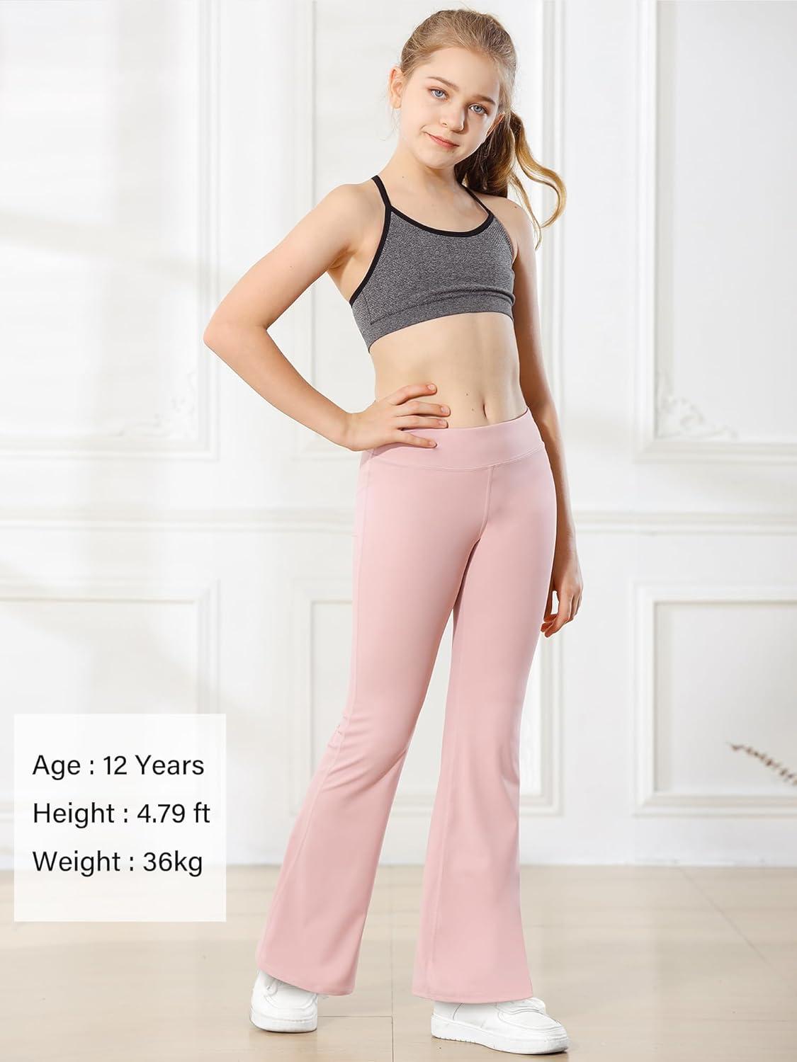 imageStelle Girls Flare Leggings High Waisted Yoga Pants Bootcut Dance Casual Pants Activewear Kids Bell BottomsBlackpink