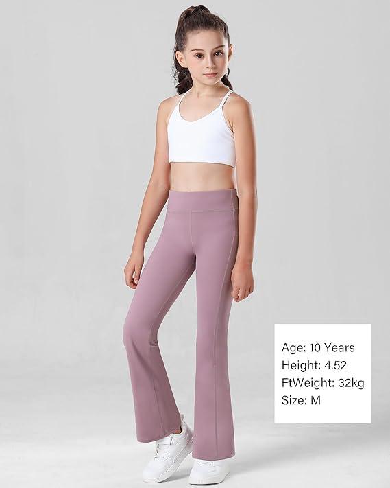 imageStelle Girls Flare Leggings with Pockets High Waisted Bootcut Yoga Pants Kids Dance Bell Bottoms LeggingsBlackDusty Lavender