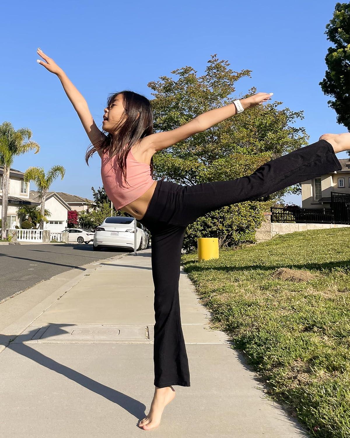 imageStelle Girls Flare Leggings with Pockets High Waisted Bootcut Yoga Pants Kids Dance Bell Bottoms LeggingsBlackDusty Lavender