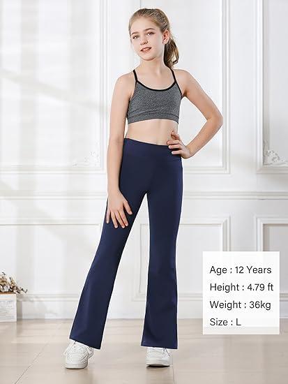 imageStelle Girls Flare Leggings with Pockets High Waisted Bootcut Yoga Pants Kids Dance Bell Bottoms LeggingsBlackDusty LavenderNavy