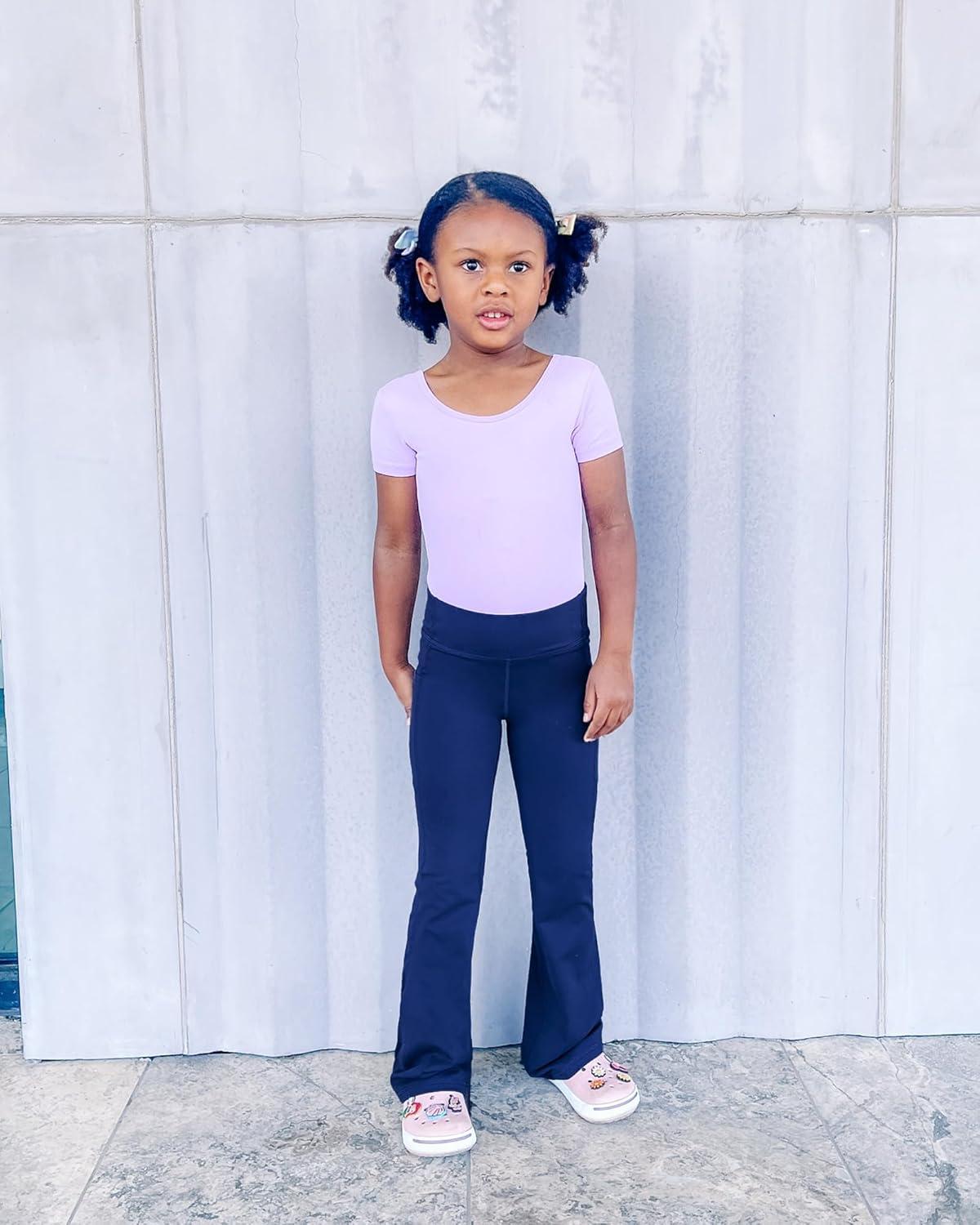 imageStelle Girls Flare Leggings with Pockets High Waisted Bootcut Yoga Pants Kids Dance Bell Bottoms LeggingsBlackDusty LavenderNavy