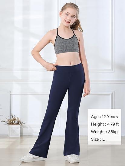 imageStelle Girls Flare Leggings with Pockets High Waisted Bootcut Yoga Pants Kids Dance Bell Bottoms LeggingsBlackDusty LavenderNavy