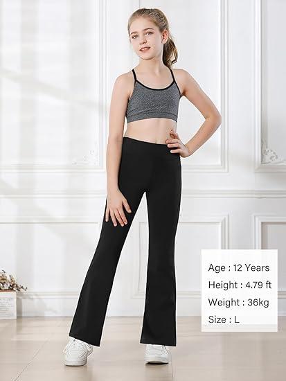 imageStelle Girls Flare Leggings with Pockets High Waisted Bootcut Yoga Pants Kids Dance Bell Bottoms LeggingsBlackGreyNavy