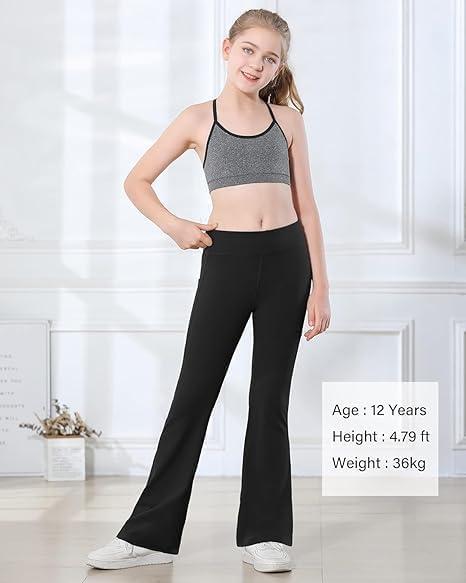 imageStelle Girls Flare Leggings with Pockets High Waisted Bootcut Yoga Pants Kids Dance Bell Bottoms LeggingsBlackGreyNavy