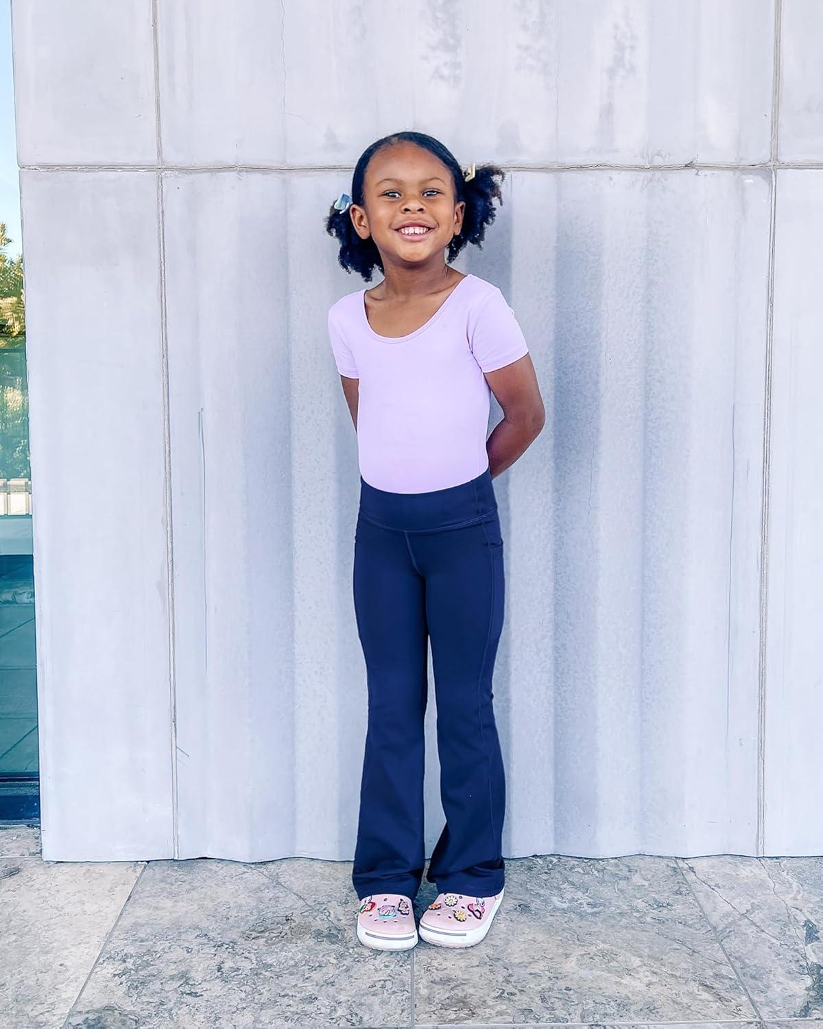 imageStelle Girls Flare Leggings with Pockets High Waisted Bootcut Yoga Pants Kids Dance Bell Bottoms LeggingsDusty Lavender