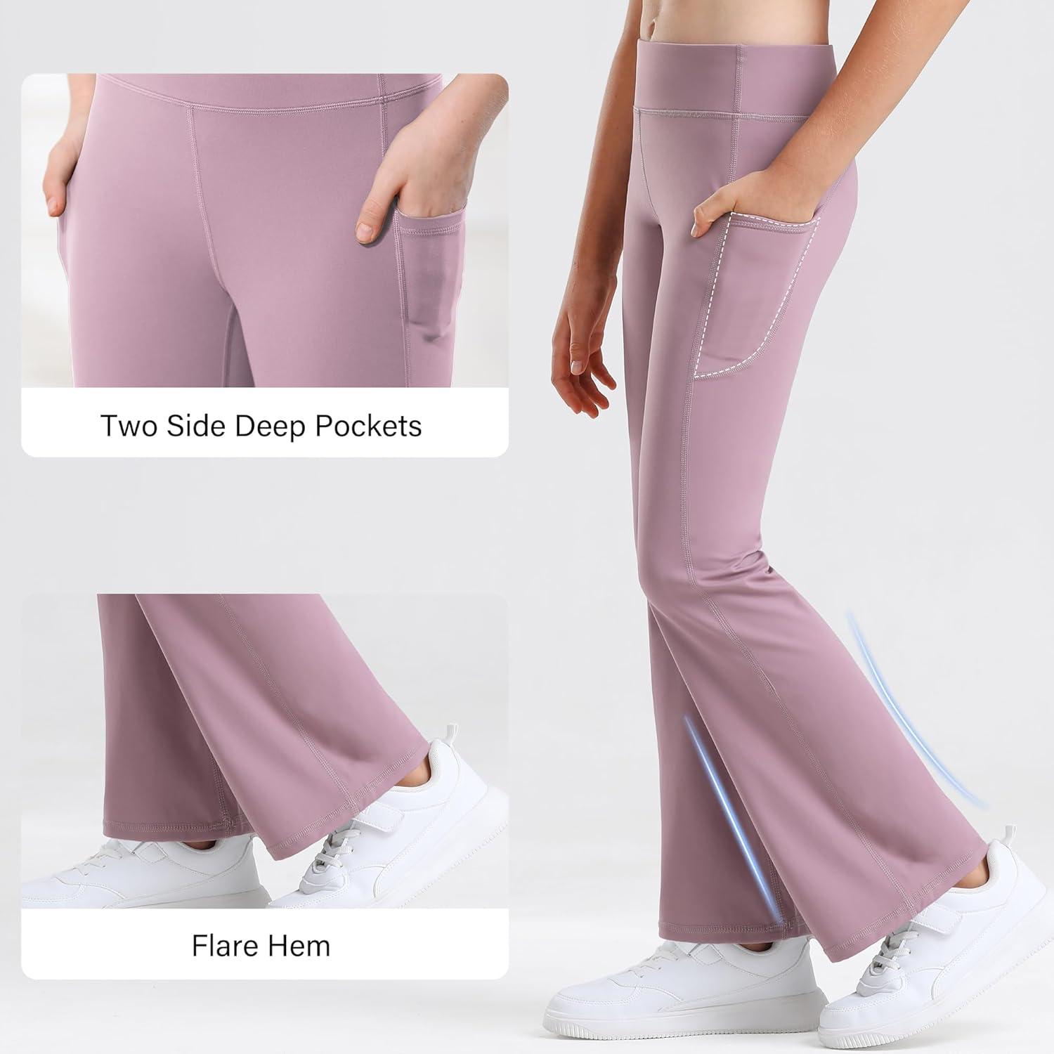 imageStelle Girls Flare Leggings with Pockets High Waisted Bootcut Yoga Pants Kids Dance Bell Bottoms LeggingsDusty Lavender