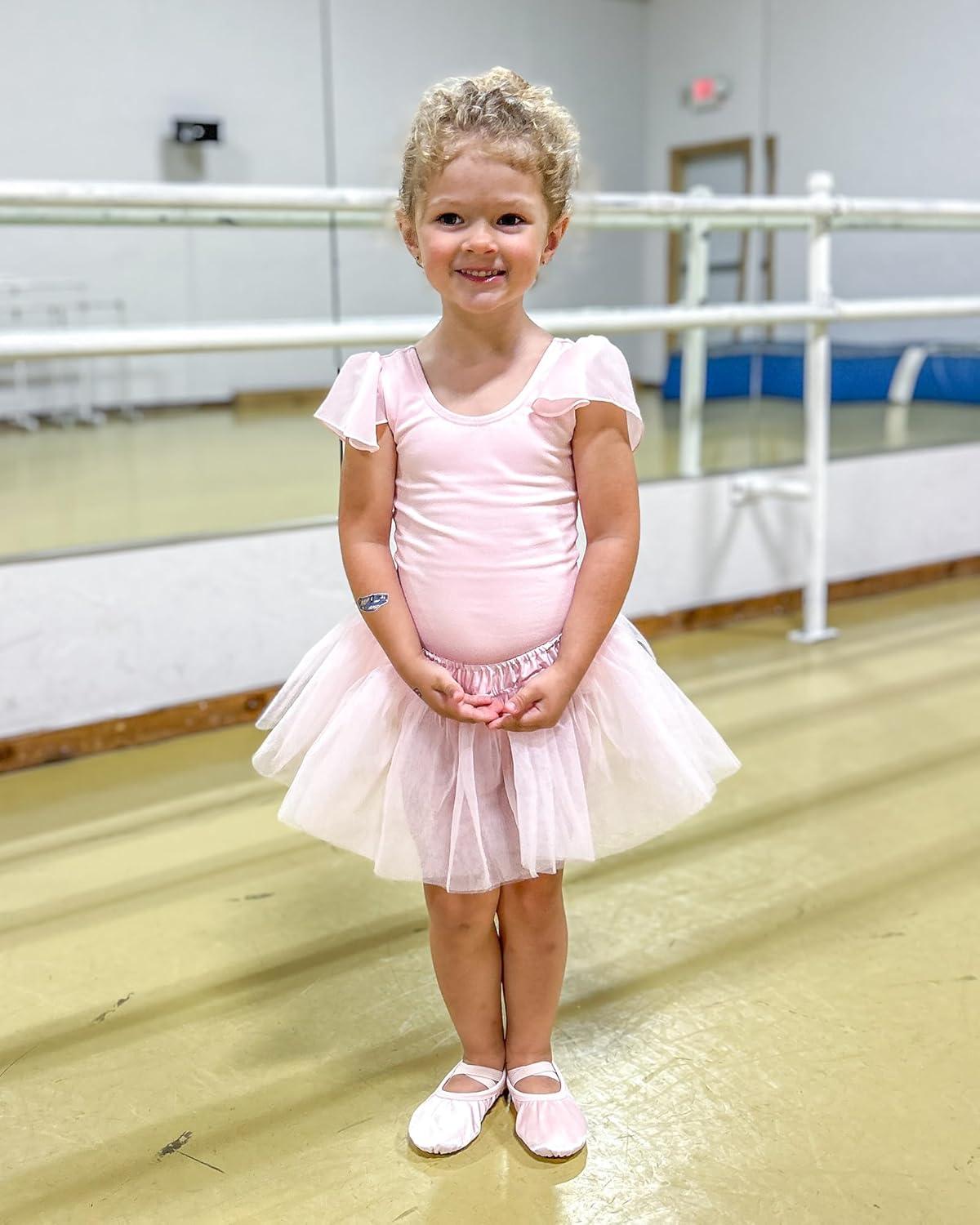 imageStelle Girls Leotards Black Ballet Dance Leotards Ruffle Short Sleeve Gymnastics OutfitsToddlerLittle KidBig KidBallet Pink