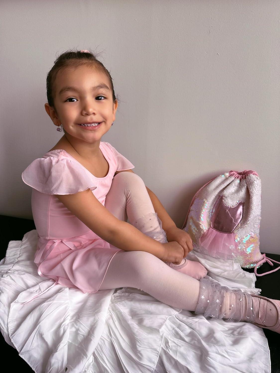 imageStelle Girls Leotards Black Ballet Dance Leotards Ruffle Short Sleeve Gymnastics OutfitsToddlerLittle KidBig KidBallet Pink