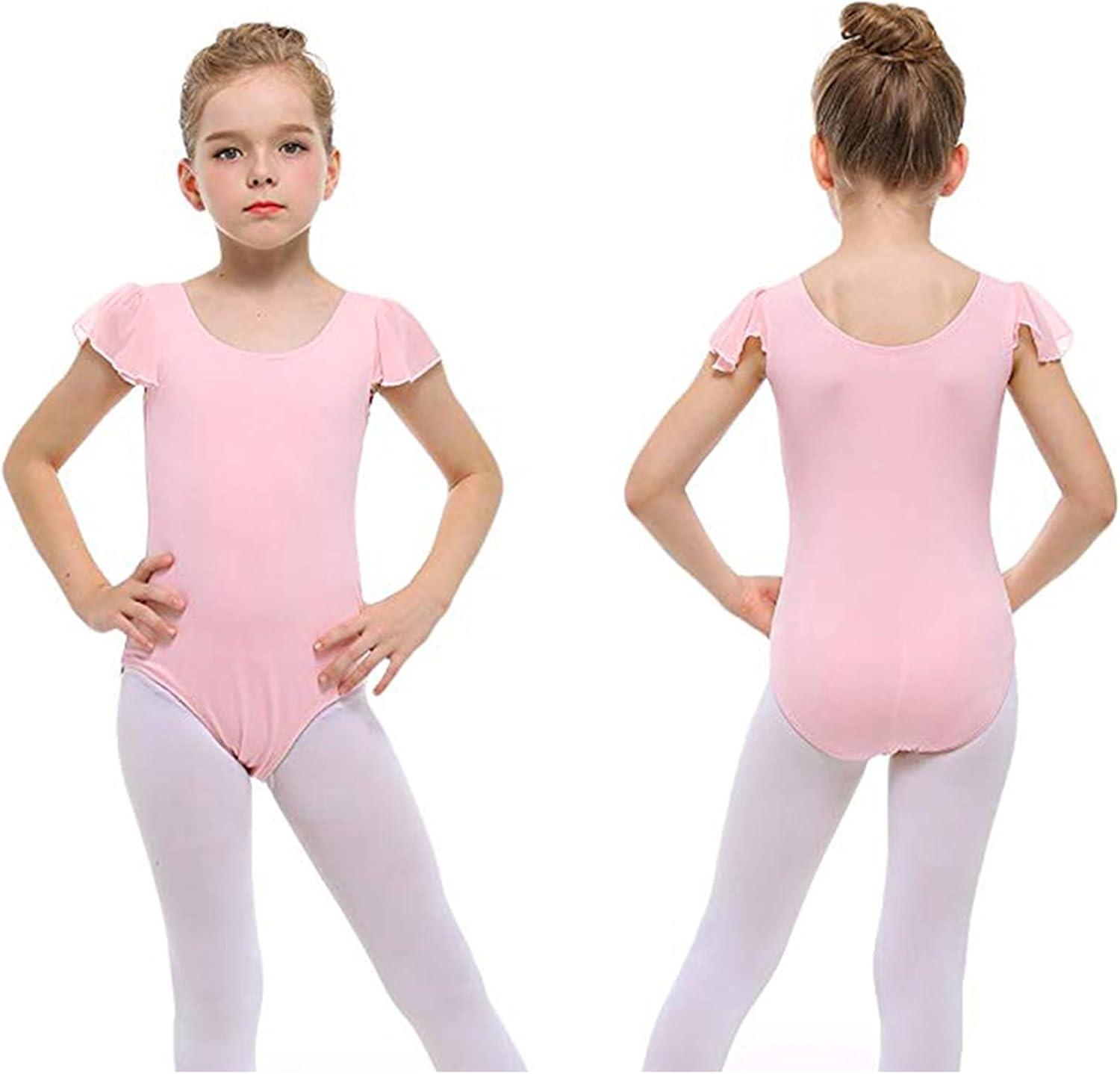 imageStelle Girls Leotards Black Ballet Dance Leotards Ruffle Short Sleeve Gymnastics OutfitsToddlerLittle KidBig KidBallet Pink
