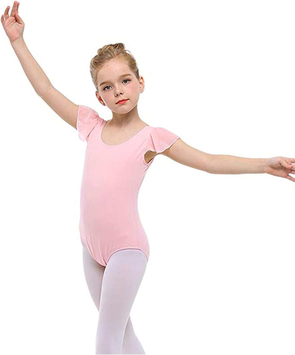 imageStelle Girls Leotards Black Ballet Dance Leotards Ruffle Short Sleeve Gymnastics OutfitsToddlerLittle KidBig KidBallet Pink
