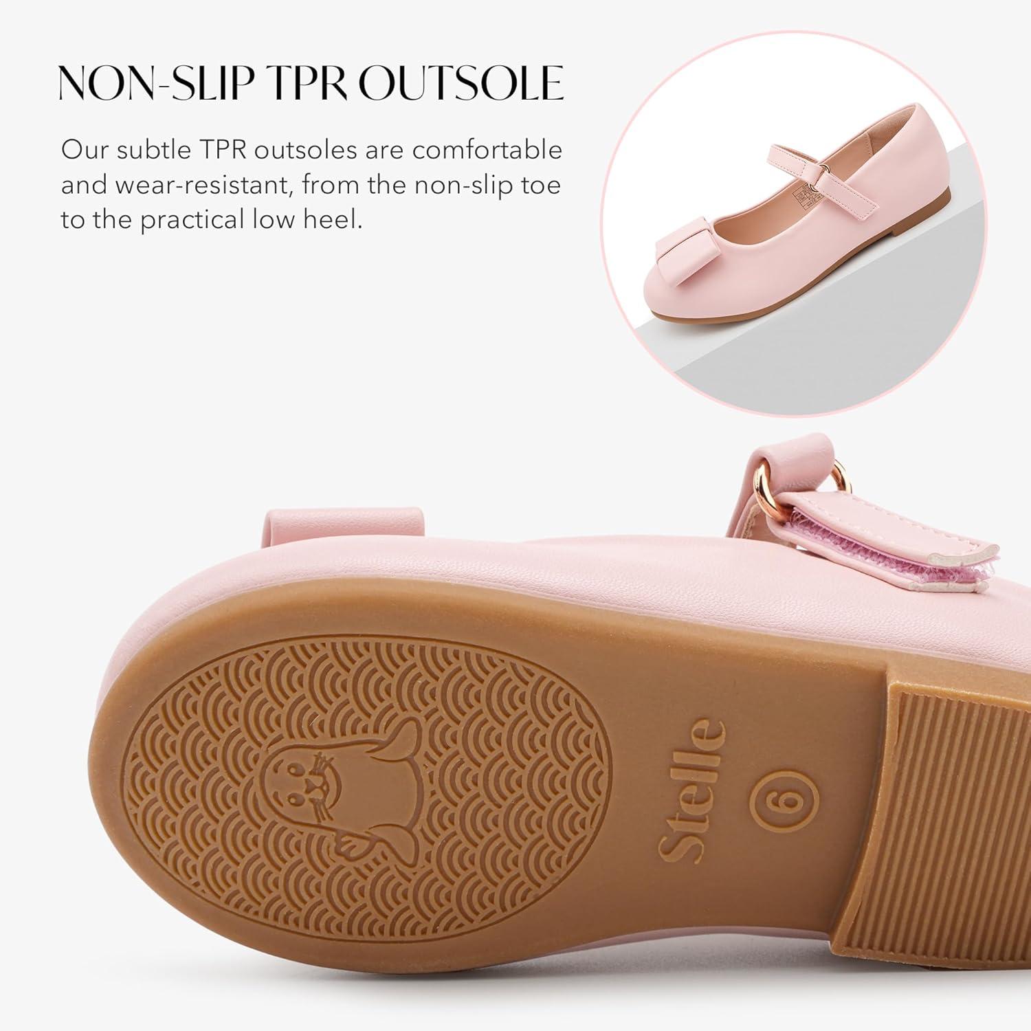 imageStelle Girls Mary Jane Dress Shoes Ballerina Flat with Bow for ToddlerLittleBig KidsPink