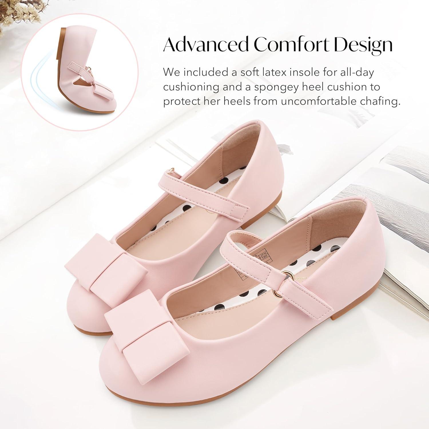 imageStelle Girls Mary Jane Dress Shoes Ballerina Flat with Bow for ToddlerLittleBig KidsPink