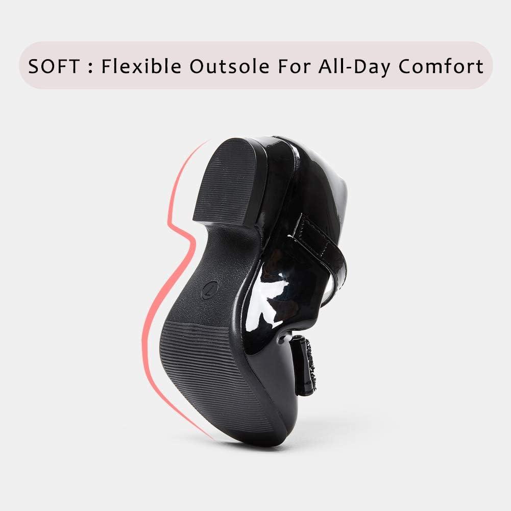 imageStelle Girls Mary Jane Dress Shoes Low Heel Glitter Patent Bow Kids Party Wedding Flower Girl School ShoesToddlerLittleBig KidElegant Square Buckleblack