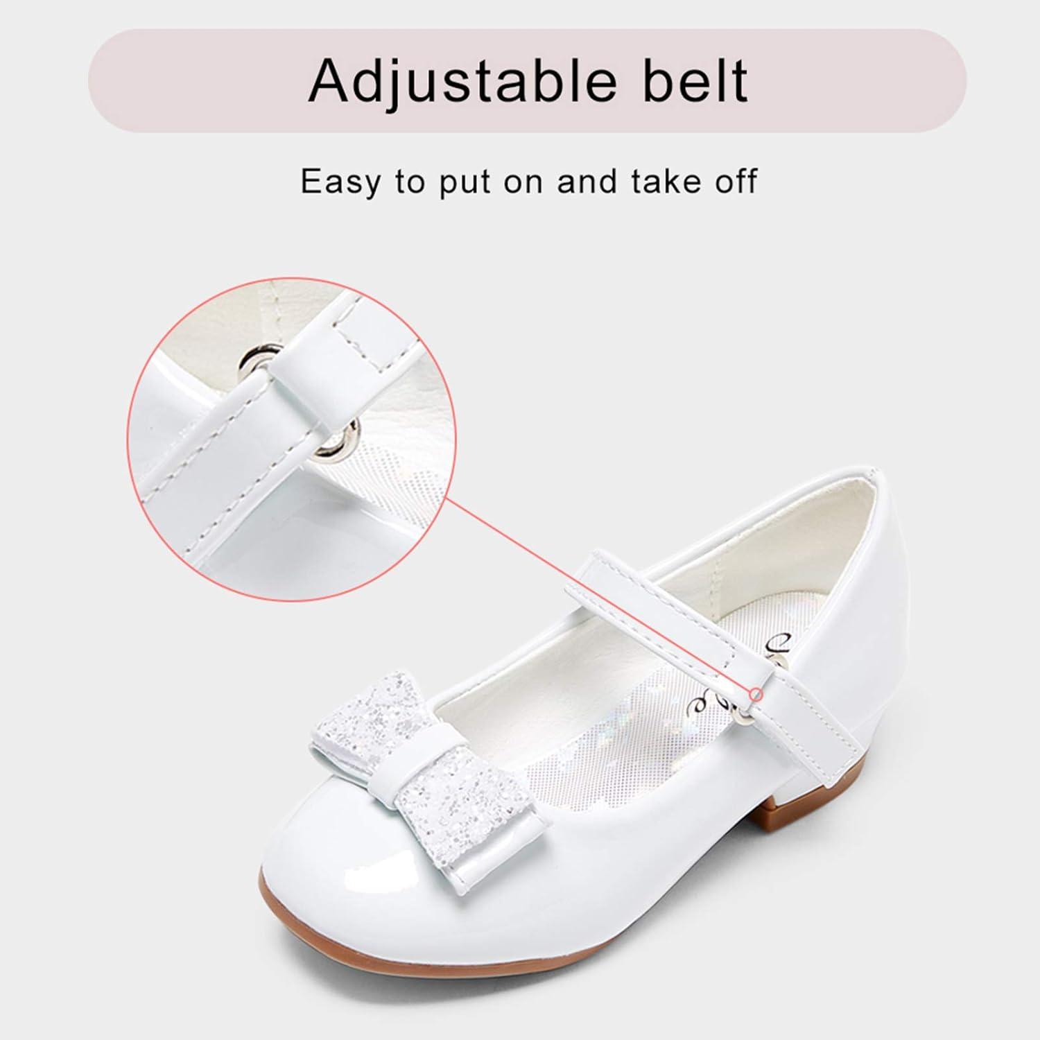 imageStelle Girls Mary Jane Dress Shoes Low Heel Glitter Patent Bow Kids Party Wedding Flower Girl School ShoesToddlerLittleBig KidElegant Square Bucklewhite