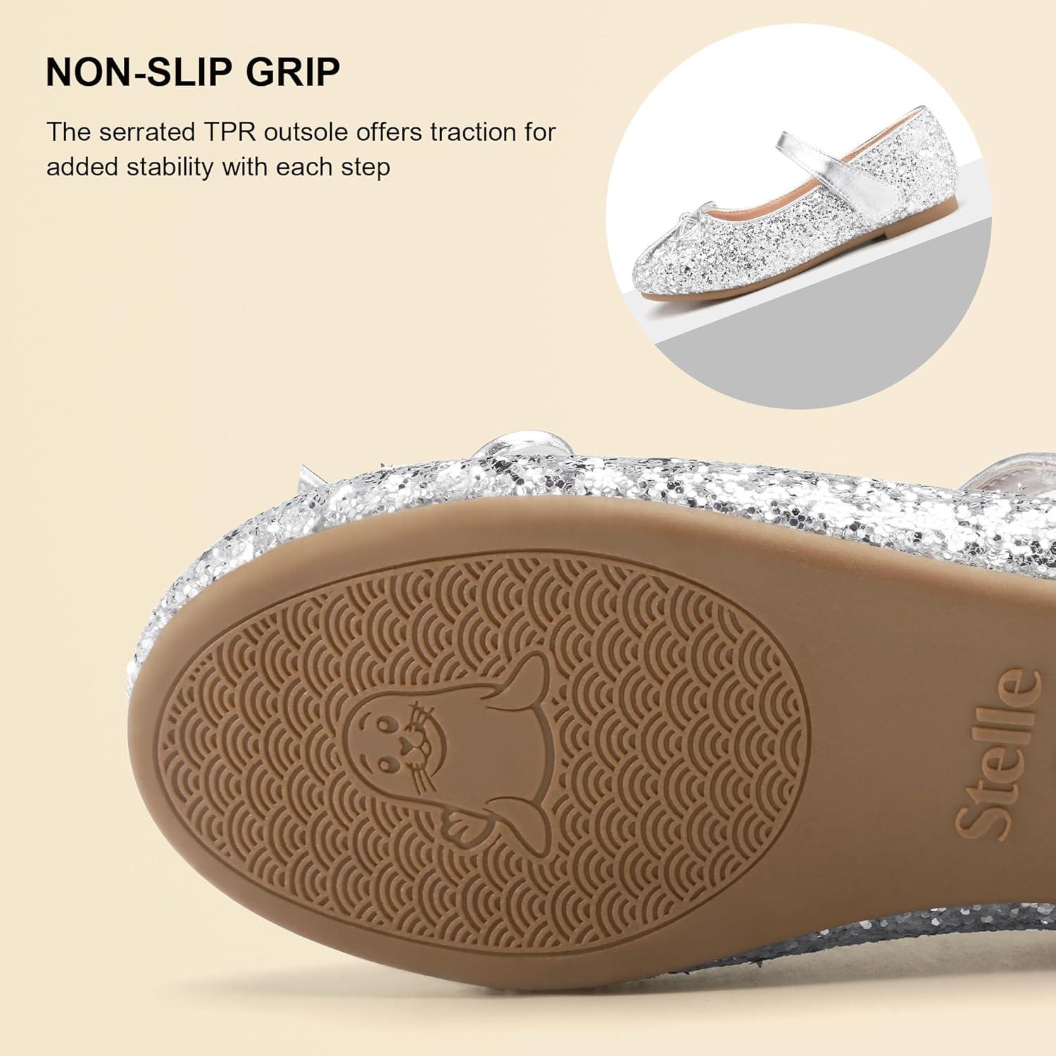 imageStelle Girls Mary Jane School Flats Flower Wedding Uniform Party ShoesToddlerLittle KidsBig KidsSiliver2